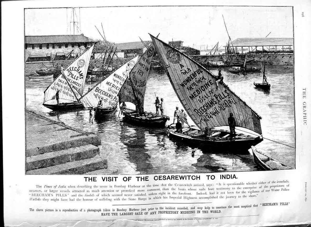 Old Antique Print 1891 Advertisement Beechams Medicine Pills Cesarewitch 19th