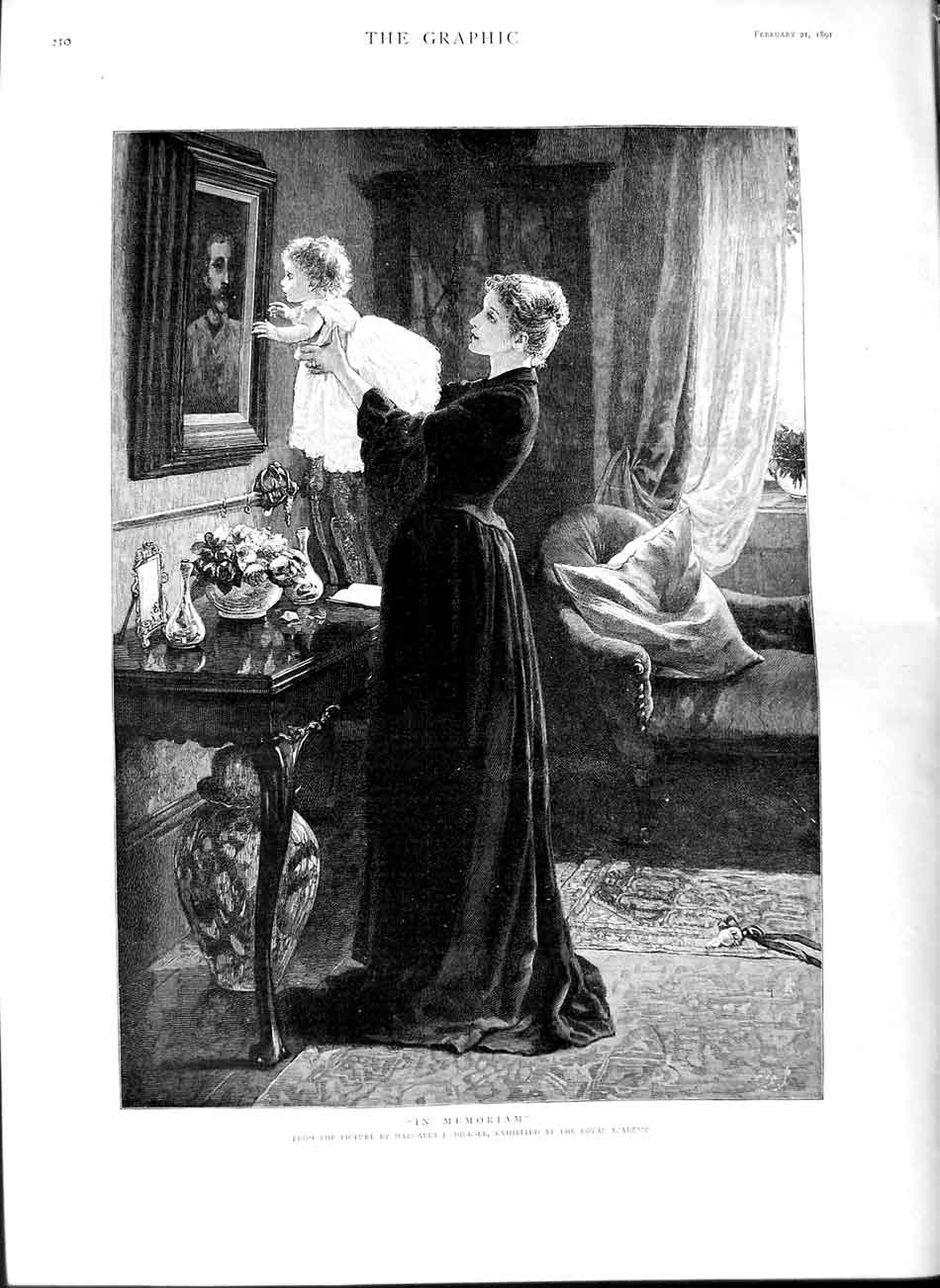 Old Antique Print 1891 Dicksee Fine Art Mother Little Girl Picture House 19th