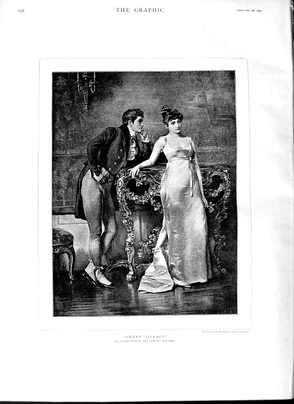 Original Old Antique Print 1891 Haynes Williams Fine Art Romance Man Lady 19th