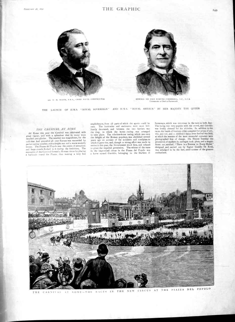 Old Antique Print 1891 Carnival Rome Circus Piazza Popolo White Commerell 19th
