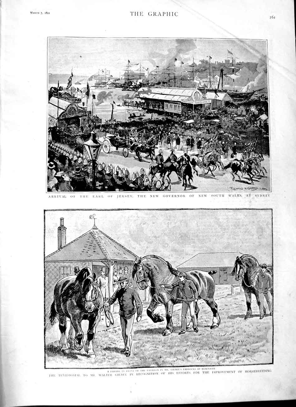 Original Old Antique Print 1891 Jersey Governor Sydney Australia Walter Gilbey