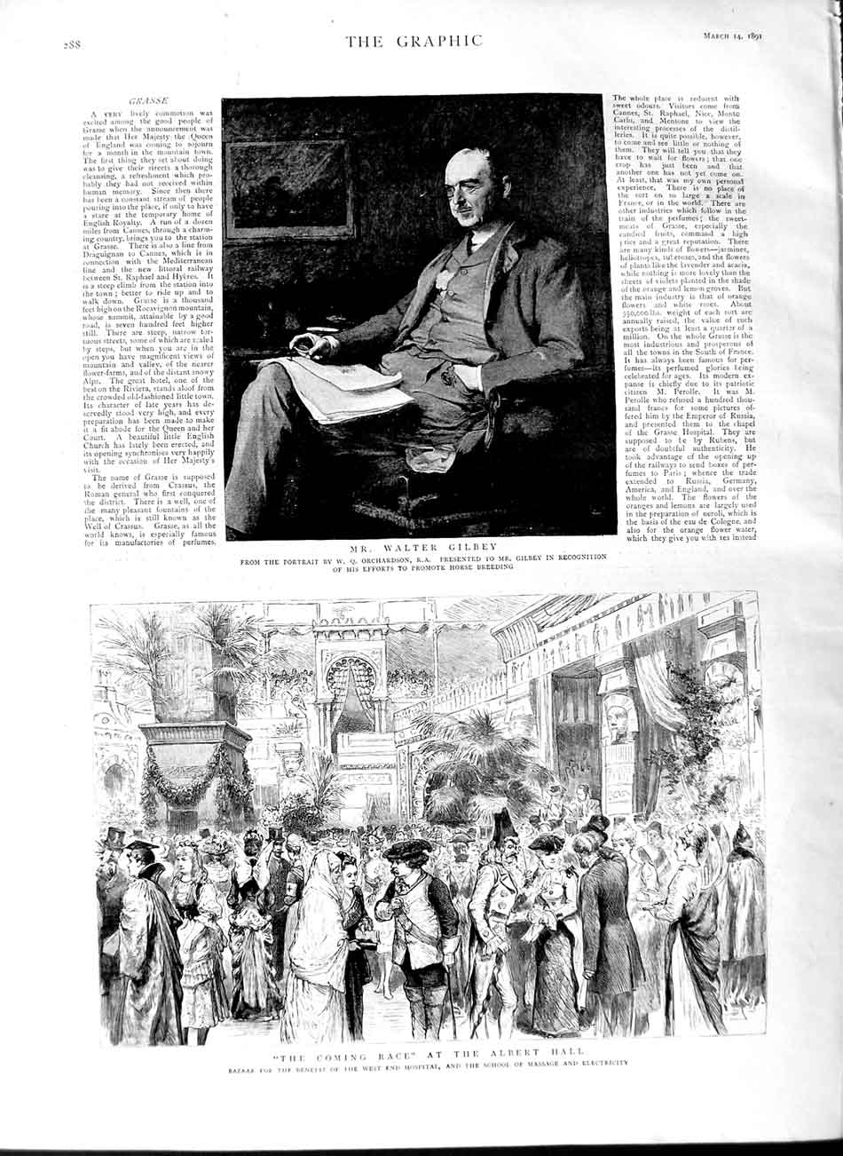 Old Antique Print 1891 Walter Gilbey Albert Hall Bazaar Hospital School 19th