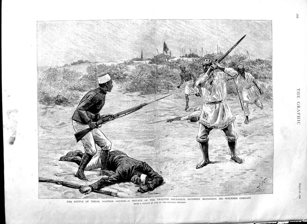 Original Old Antique Print 1891 Battle Tokar Soudan Soudanses Siers War Scene