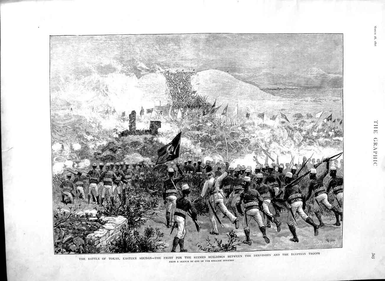 Old Antique Print 1891 Battle Tokar Soudan War Dervishes Egyptian Troops 19th