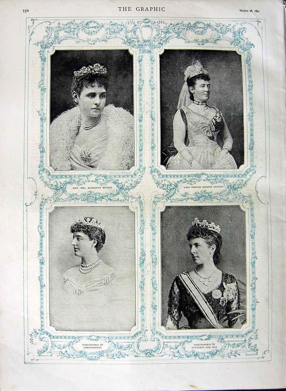 Old Antique Print 1891 Bourke Lennox Machioness Londonderry Dufferin Ava 19th