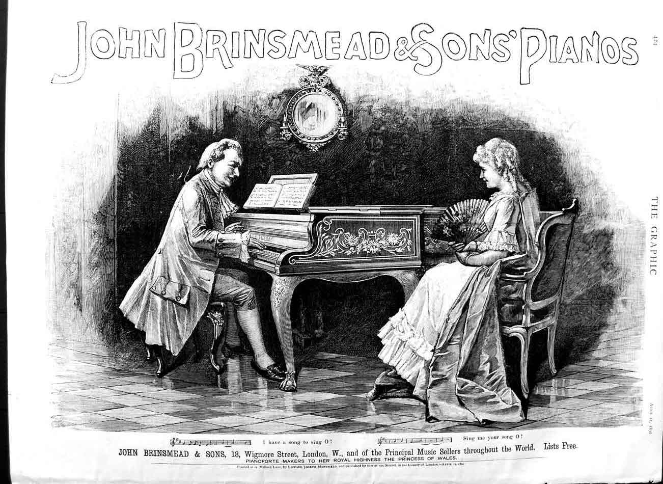Original Old Antique Print 1891 Advertisement John Brinsmead Sons Piano London