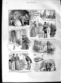Original Old Antique Print 1891 Sketches Young Couple Romance Pigs Ducks Farm