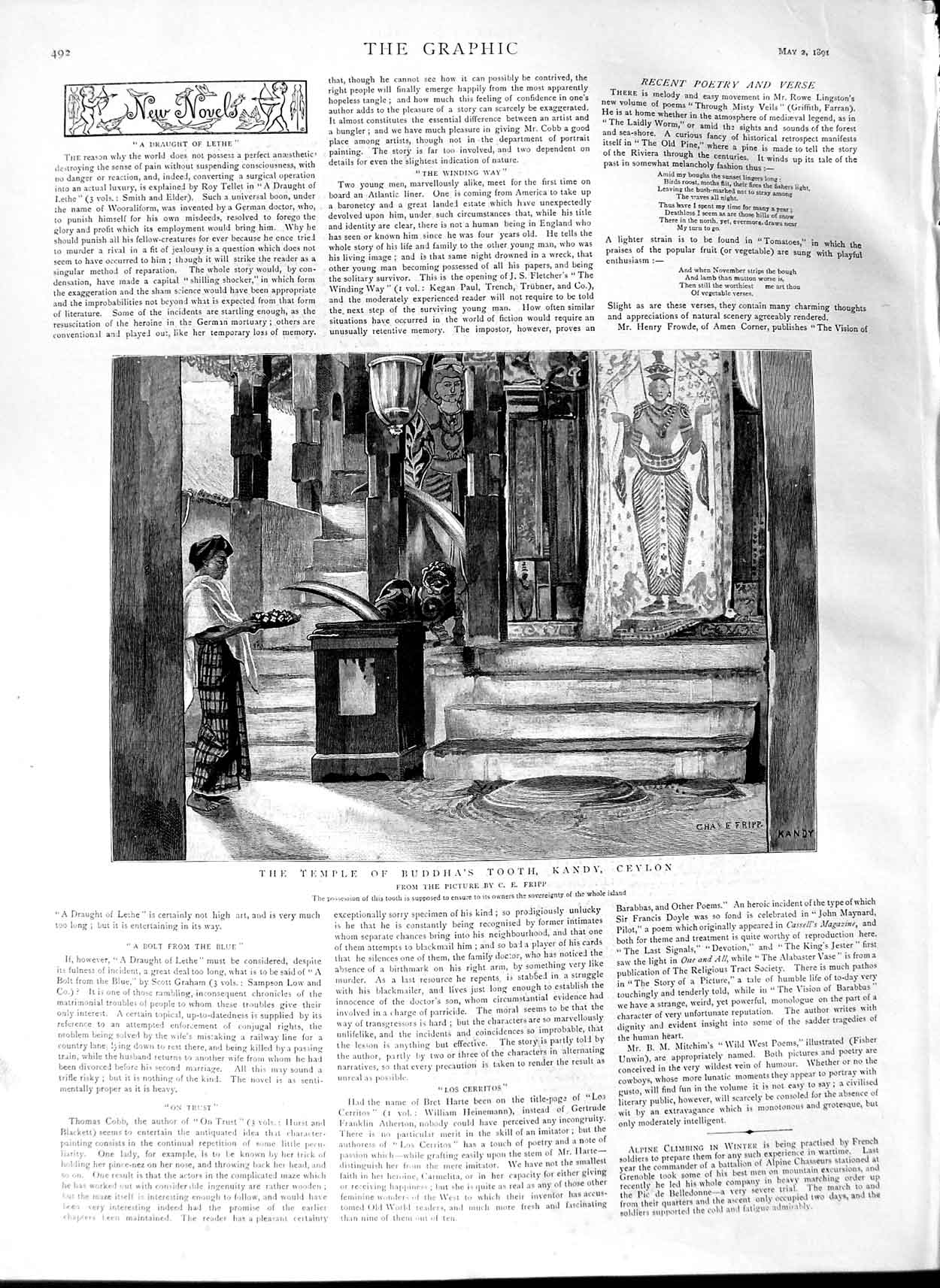 Original Old Antique Print 1891 Temple Buddha Tooth Kandy Ceylon 19th