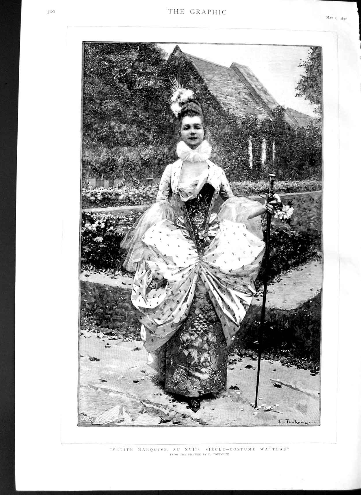 Old Antique Print 1891 Petite Marquise Siecle Costume Watteau Woman Lady 19th