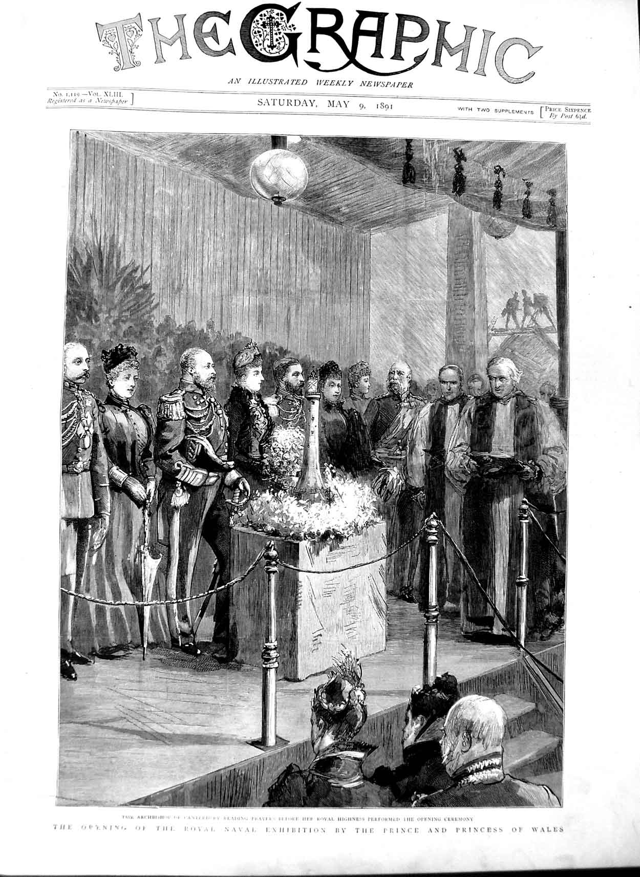 Old Antique Print 1891 Navy Exhibition Prince Wales Archbishop Canterbury 19th
