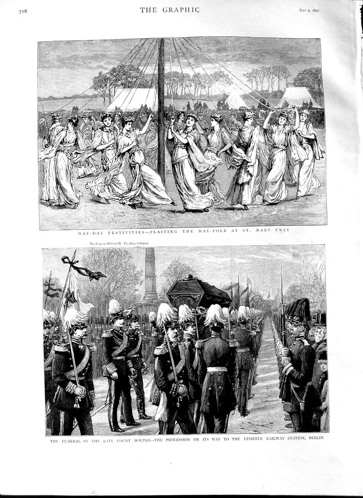 Old Antique Print 1891 Funeral Count Moltke Lehrter Railway May Day Mary 19th
