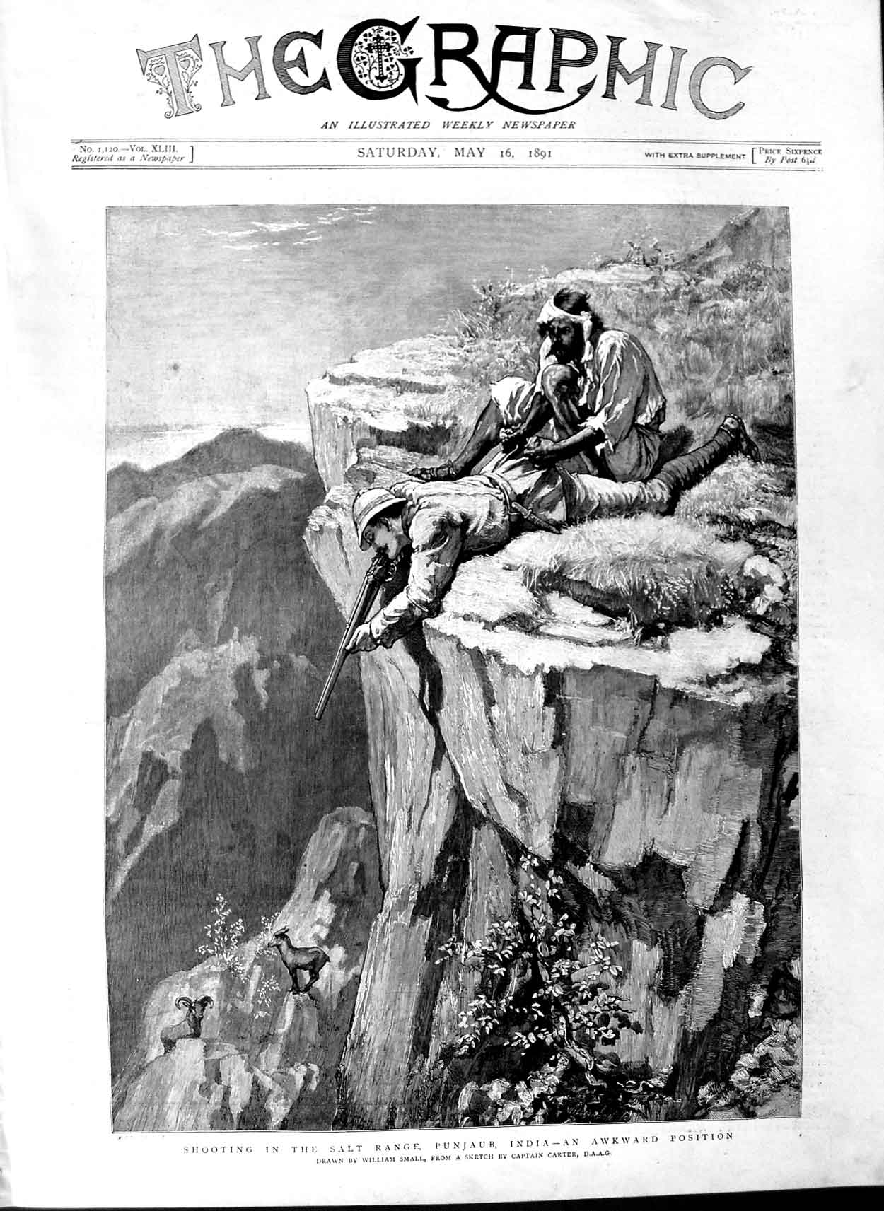 Original Old Antique Print 1891 Shooting Salt Mountains Punjaub India Hunting