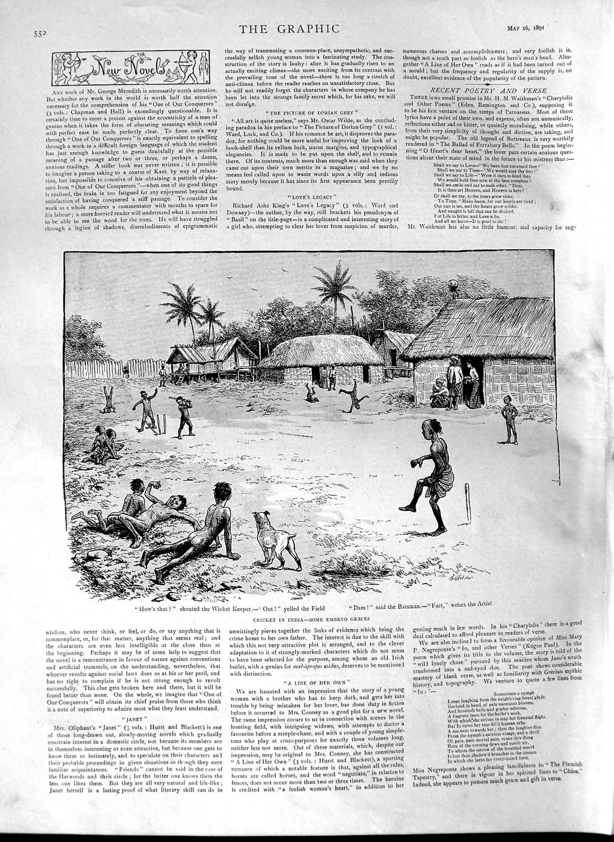 Old Antique Print 1891 Cricket India Embryo Graces Sport Native Children 19th