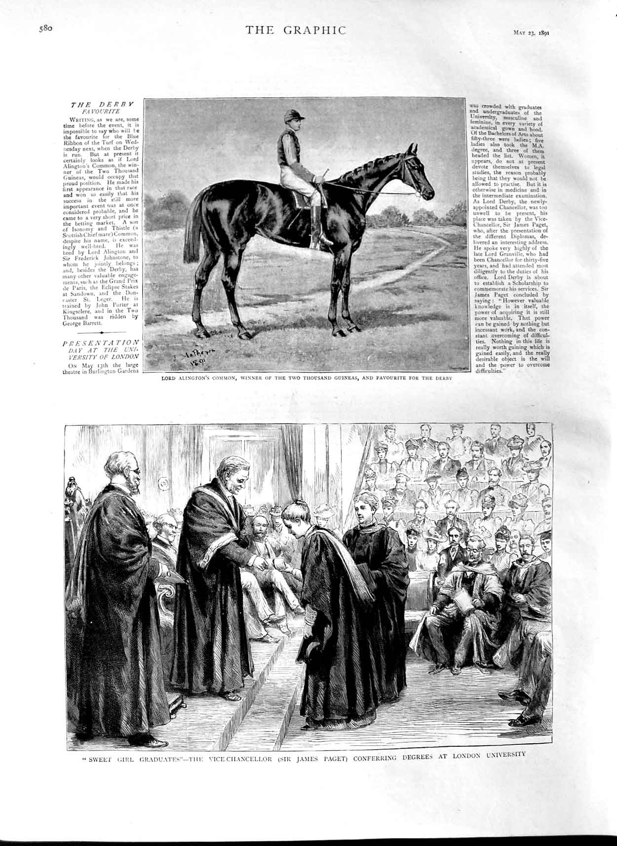 Original Old Antique Print 1891 Alington'S Common James Paget London University