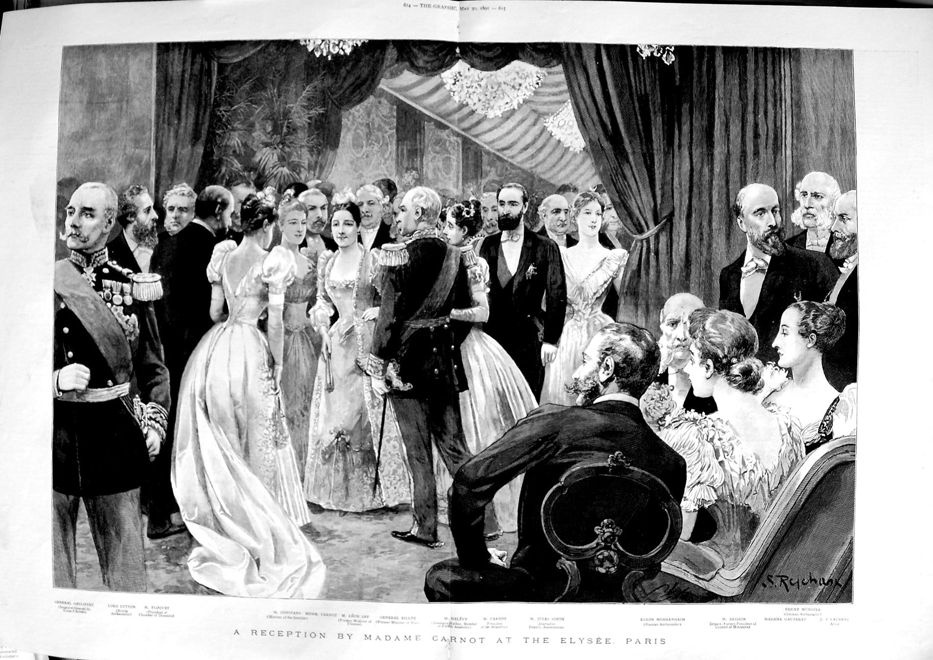 Old Antique Print 1891 Madame Carnot Elysee Paris Billot Simon Brisson 19th