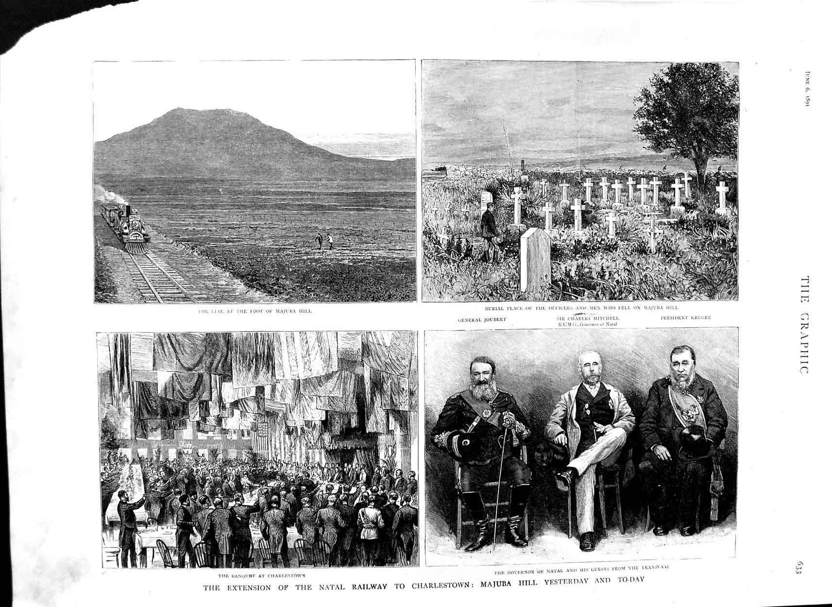 Old Antique Print 1891 Natal Railway Charleston Mujuba Joubert Mitchell 19th