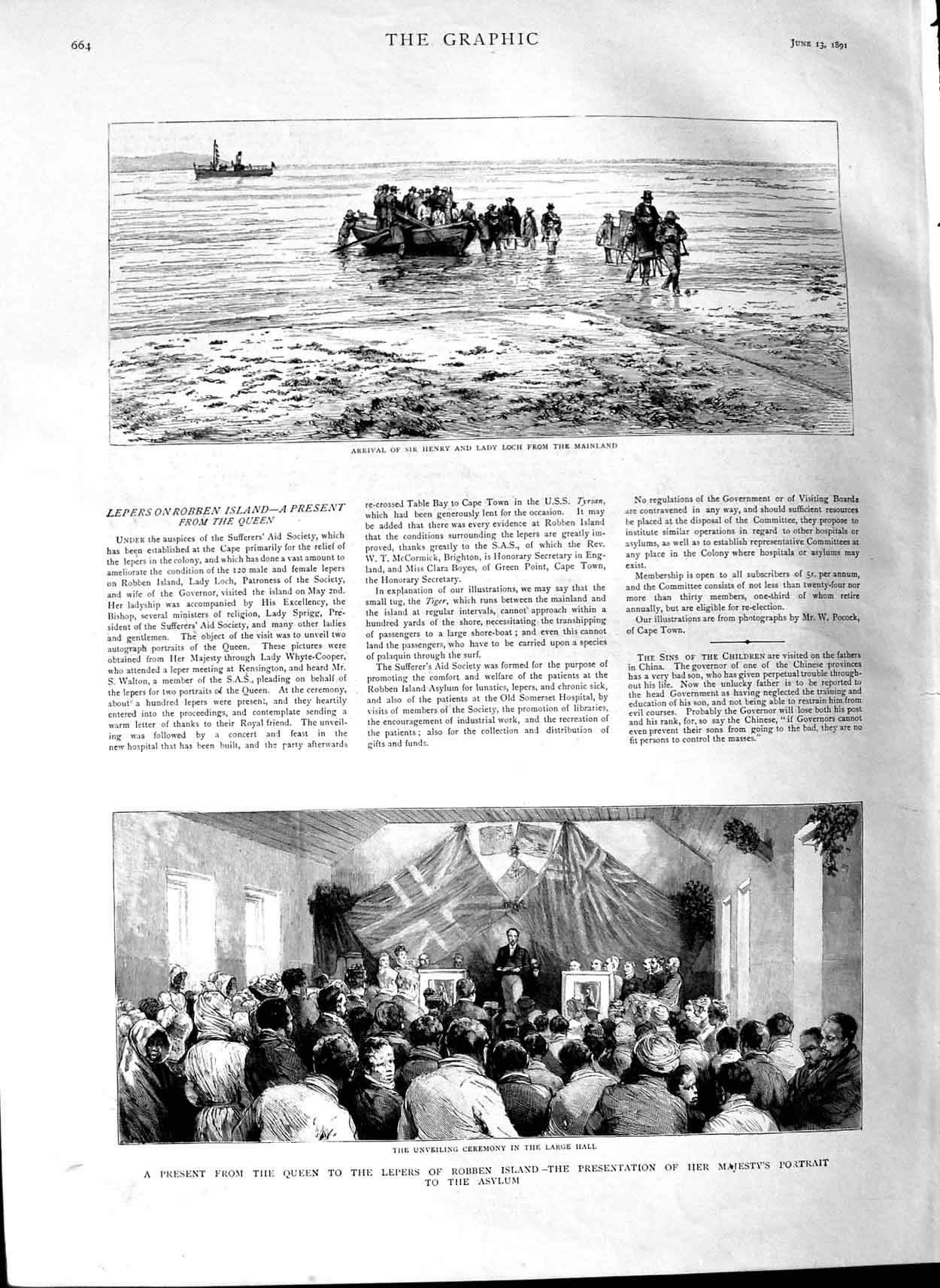 Old Antique Print 1891 Sir Henry Lady Loch Leppers Robben Island Asylum 19th
