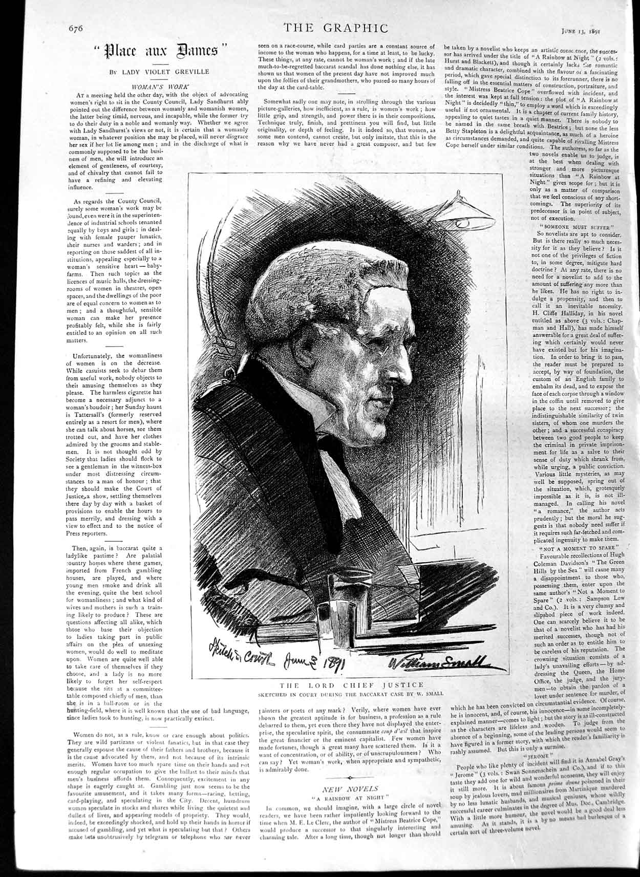 Original Old Antique Print 1891 Portrait Lord Chief Justice Court Baccarat Case
