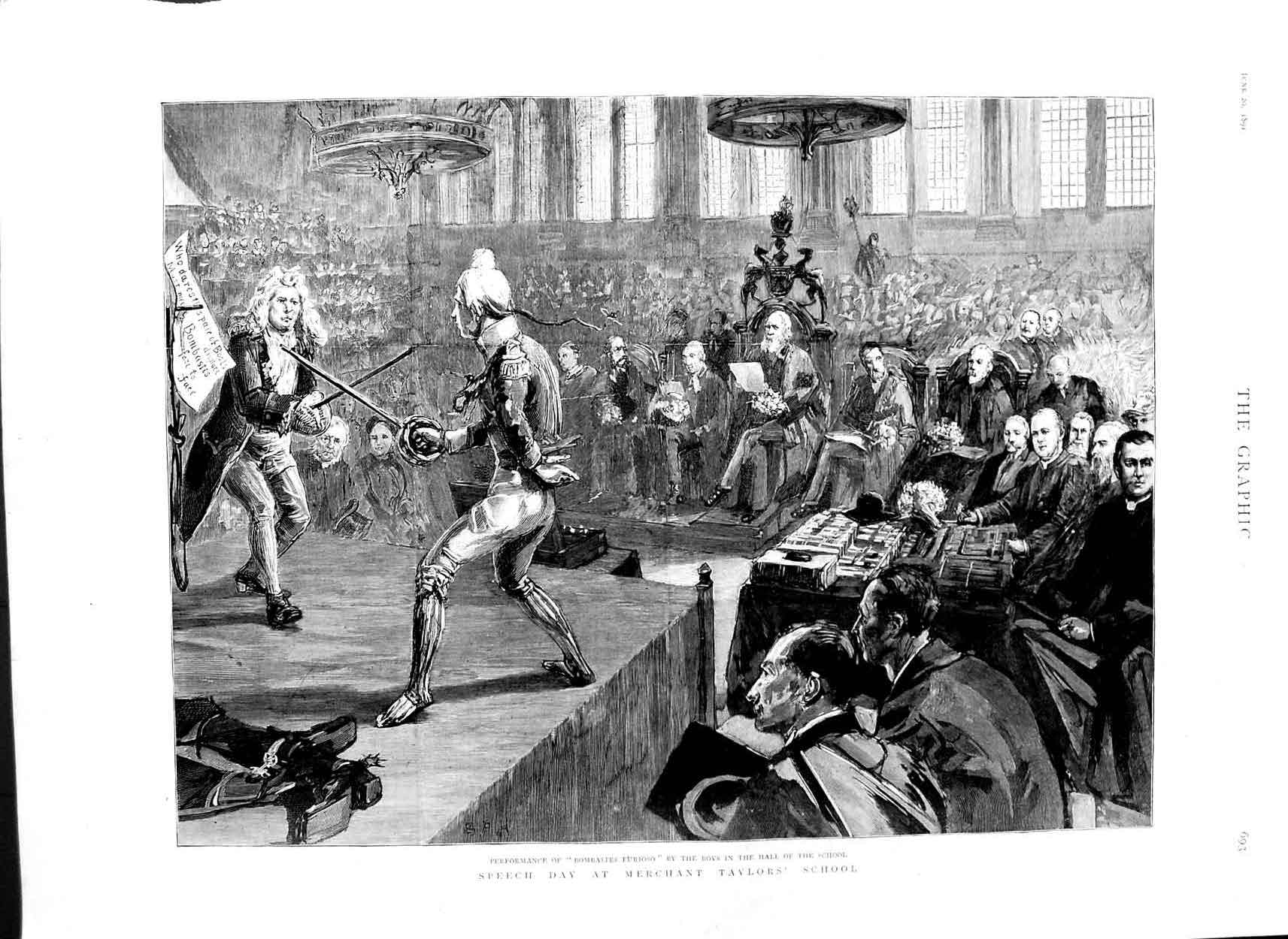 Old Antique Print 1891 Speech Merchant Taylor'S School Bombastes Furioso 19th