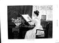 Old Antique Print 1891 Fine Art Michaelmas Daisies Lady Sewing Tapestry 19th