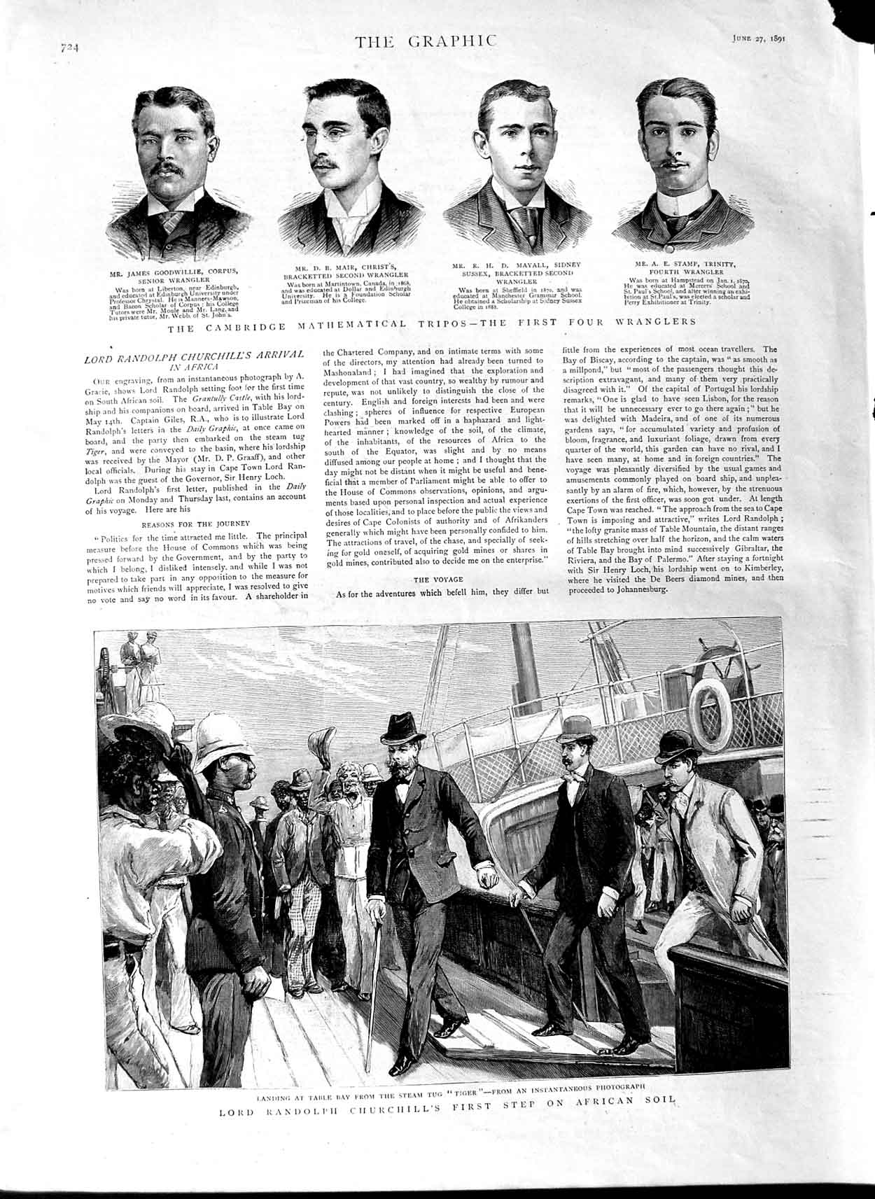 Old Antique Print 1891 Lord Randolph Churchill Africa Cambridge Stamp Men 19th