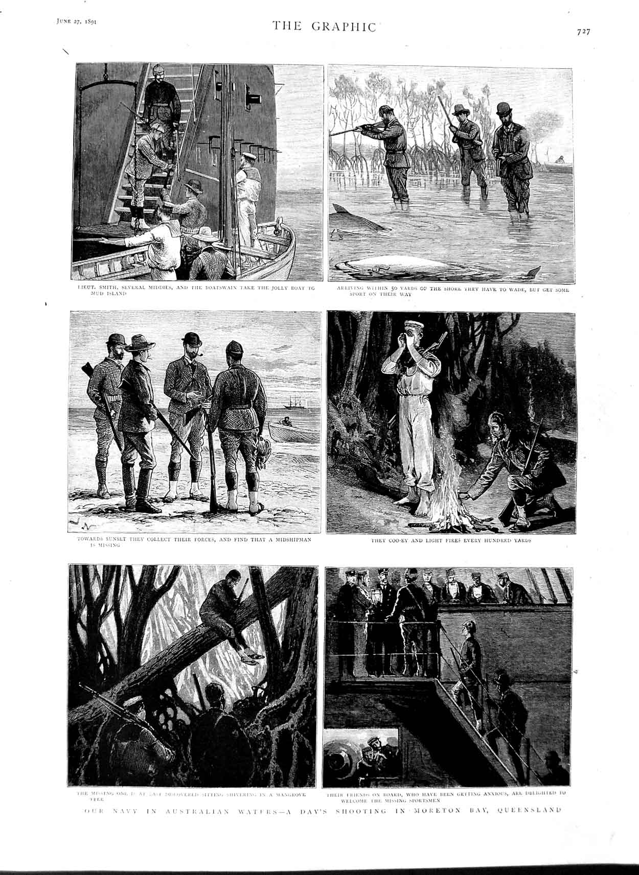 Old Antique Print 1891 Shooting Moreton Bay Queensland Australia Hunting 19th