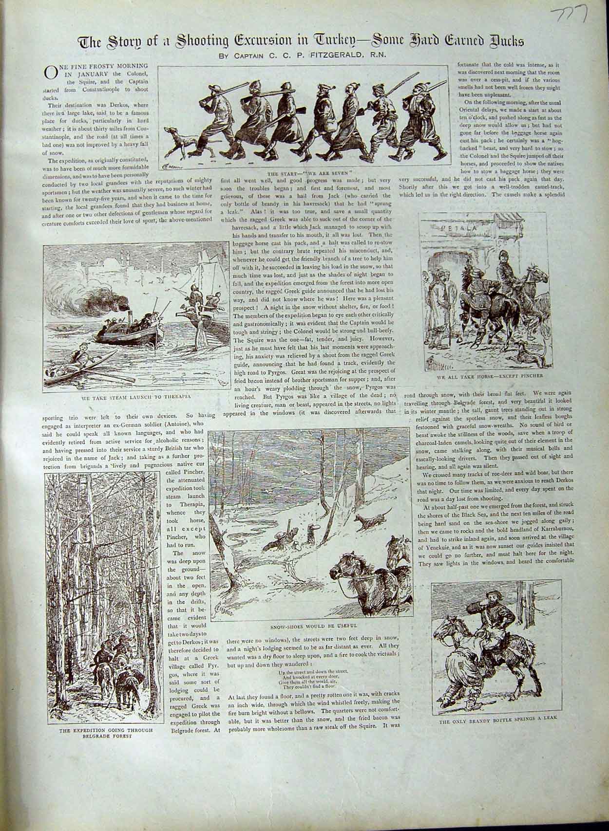 Original Old Antique Print 1891 Shooting Ducks Turkey Belgrade Therapia Chelabi