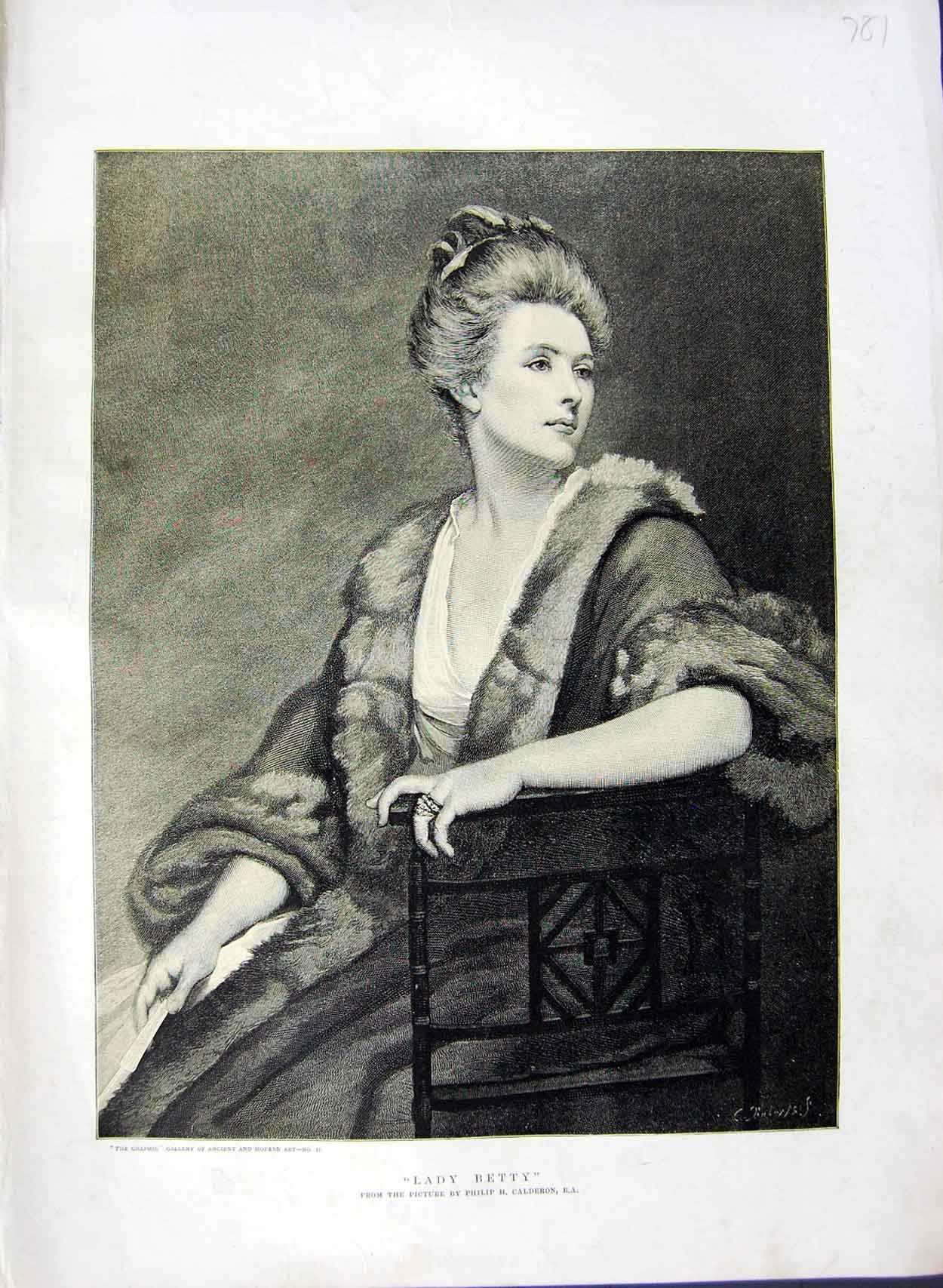 Original Old Antique Print 1891 Portriat Lady Betty Calderon Fine Art Victorian
