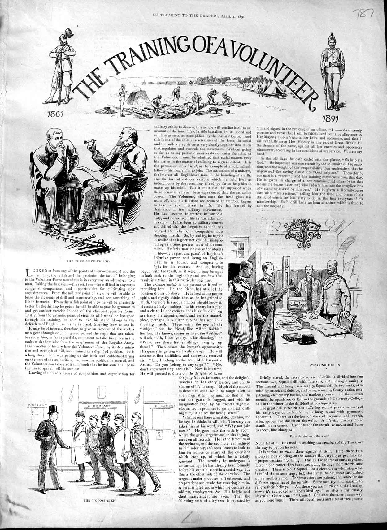 Original Old Antique Print 1891 Training Volunteer Sier Drill-Hall Aldershot