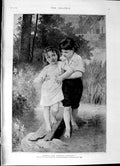 Original Old Antique Print 1892 Little Children Boy Girl Crossing Stream Bridge