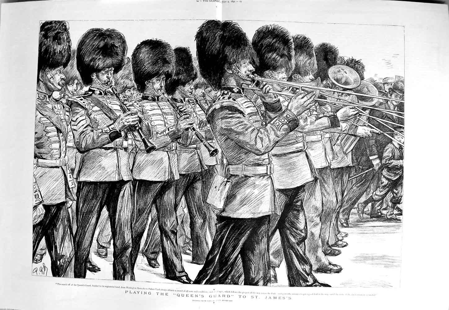 Old Antique Print 1892 Queen'S Guard Regimental Band Wellington Palace 0 19th