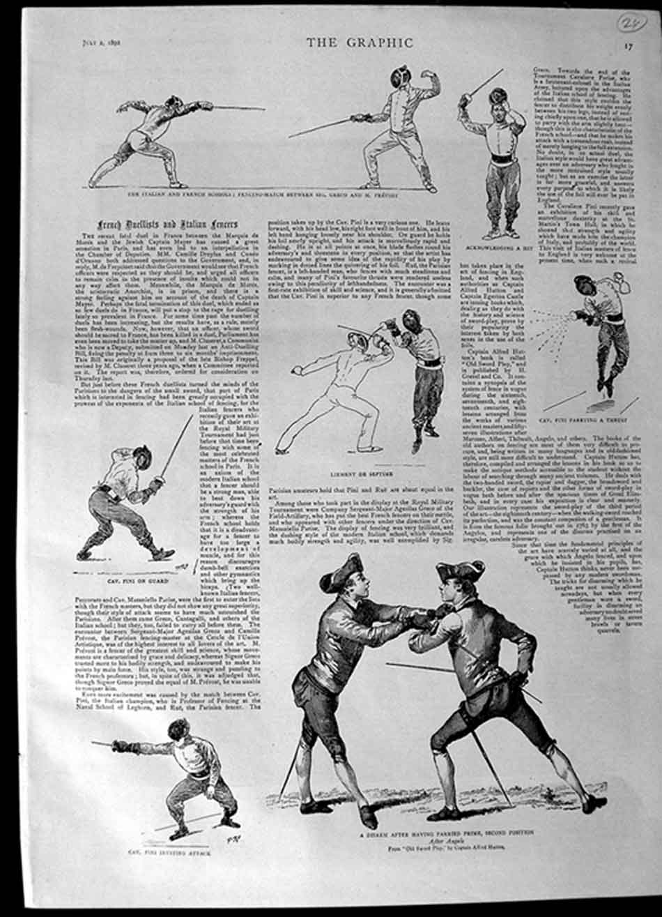 Old Antique Print 1892 French School Fencing Little Girld Dancing Dolls 19th