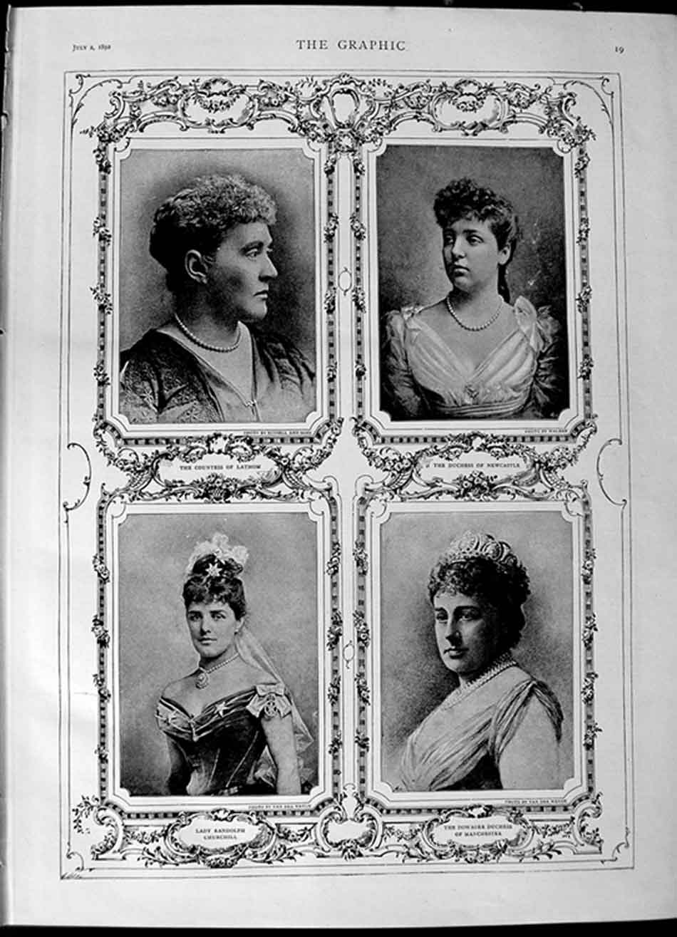 Old Antique Print 1892 Countess Lathom Newcastle Lady Churchill Dowager 19th