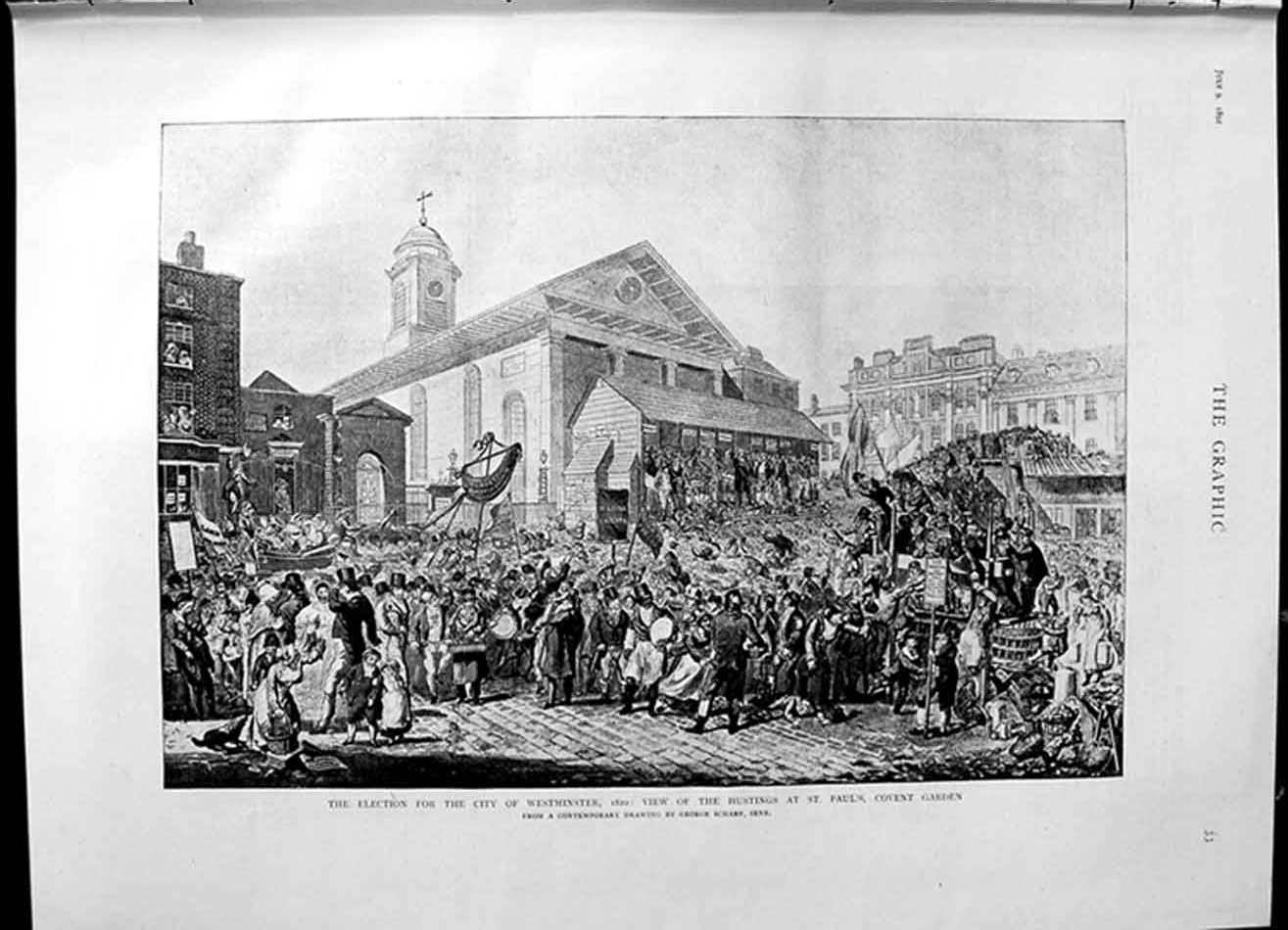 Old Antique Print 1892 Election Westminster Hustings Paul'S Covent Garden 19th