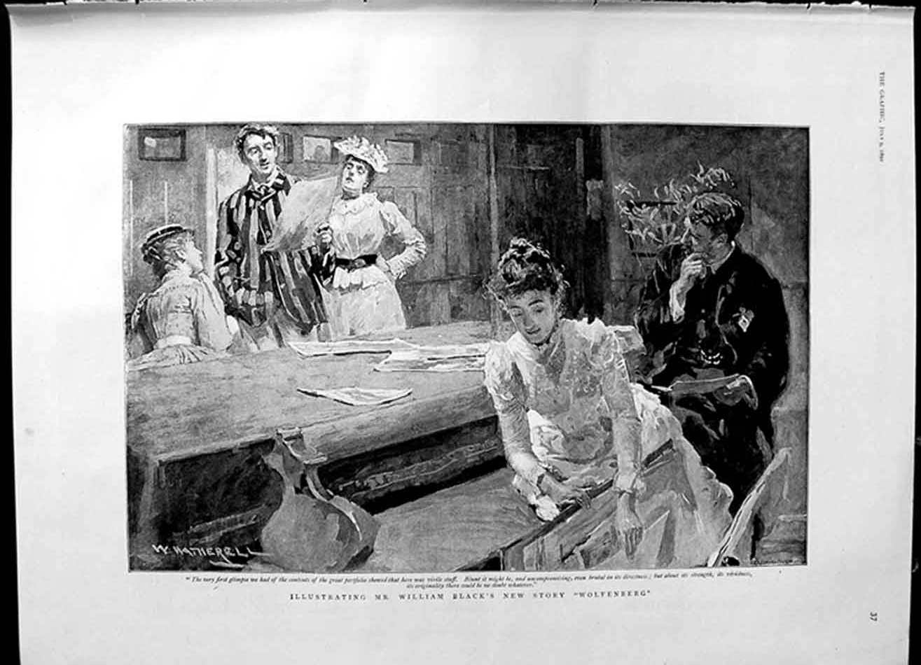 Original Old Antique Print 1892 Illustrating William Black New Story Wolfenberg