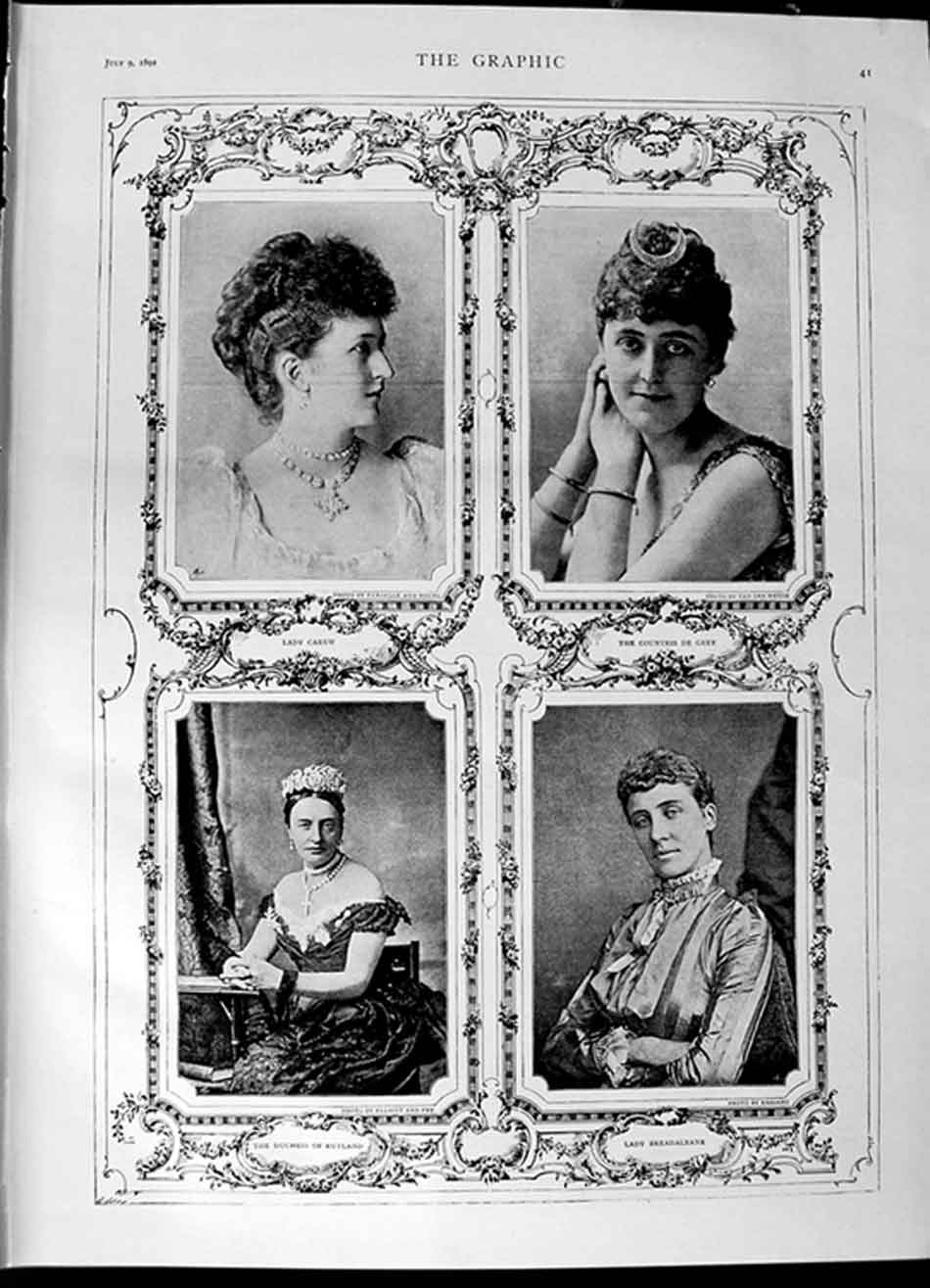 Original Old Antique Print 1892 Lady Carew Countess Grey Rutland Breadalbane