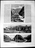 Original Old Antique Print 1892 Disaster Gervias-Les-Bains River Arve Mountains