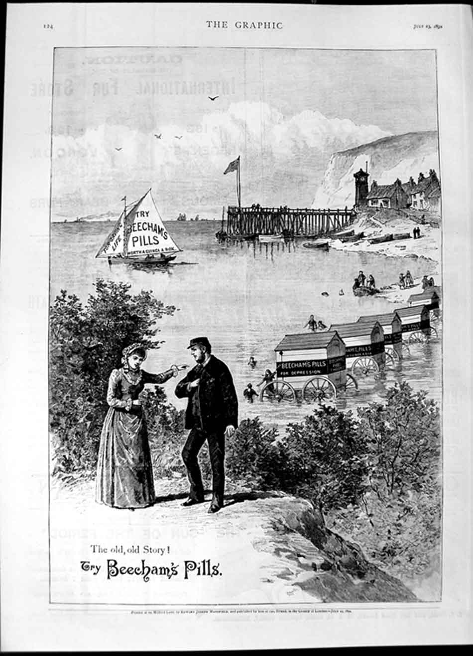 Original Old Antique Print 1892 Advertisement Beechams Pills Medicine Victorian