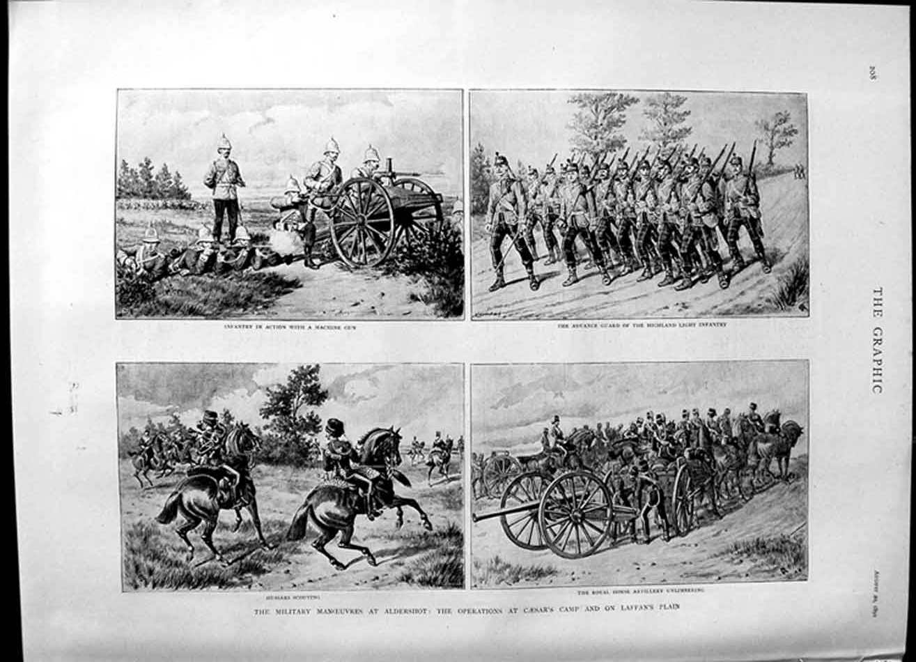 Original Old Antique Print 1892 Military Manoeuvres Aldershot Caesar'S Laffan'S