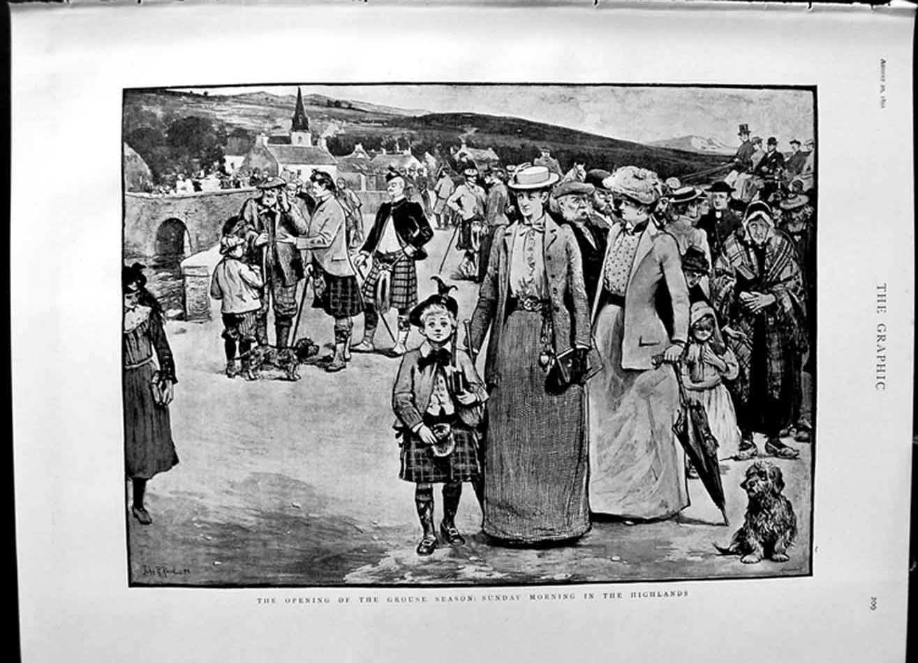 Old Antique Print 1892 Opening Grouse Shooting Season Highlands Scotland 19th