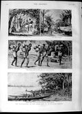 Original Old Antique Print 1892 Congo Up-River Station Canoes Lokolele Firewood