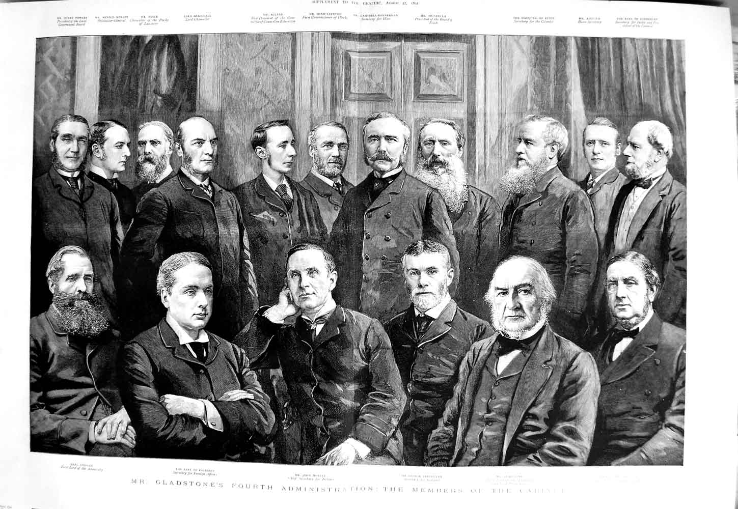 Old Antique Print 1892 Gladstone Cabinet Roseberry Spencer Trevelyan Men 19th