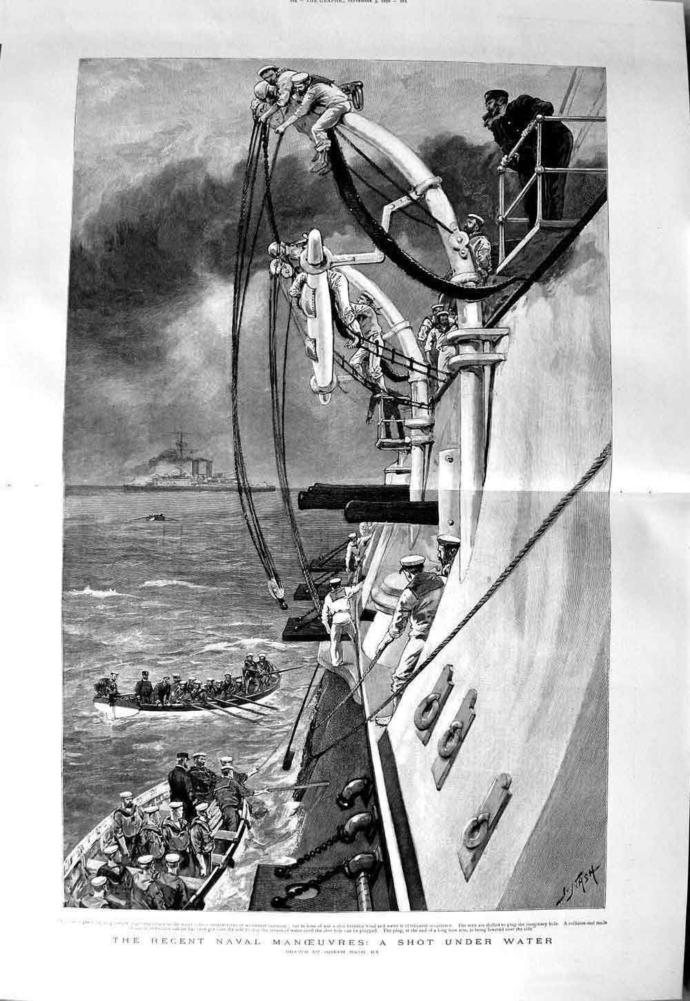 Old Antique Print 1892 Sailors War Ship Navy Manoeuvres Boats Fine Art 19th