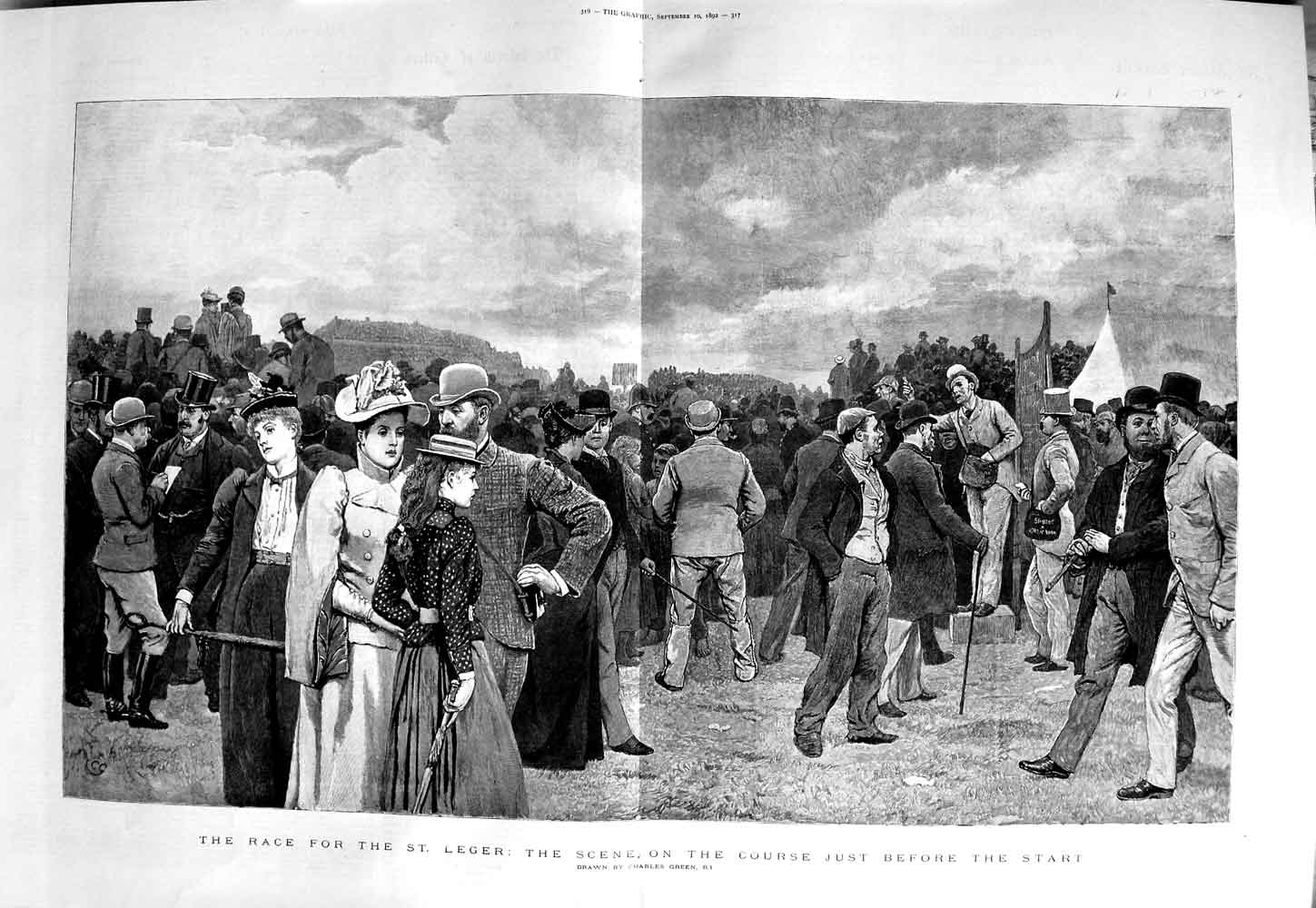 Old Antique Print 1892 Horse Racing St. Leger Spectators Course Fine Art 19th