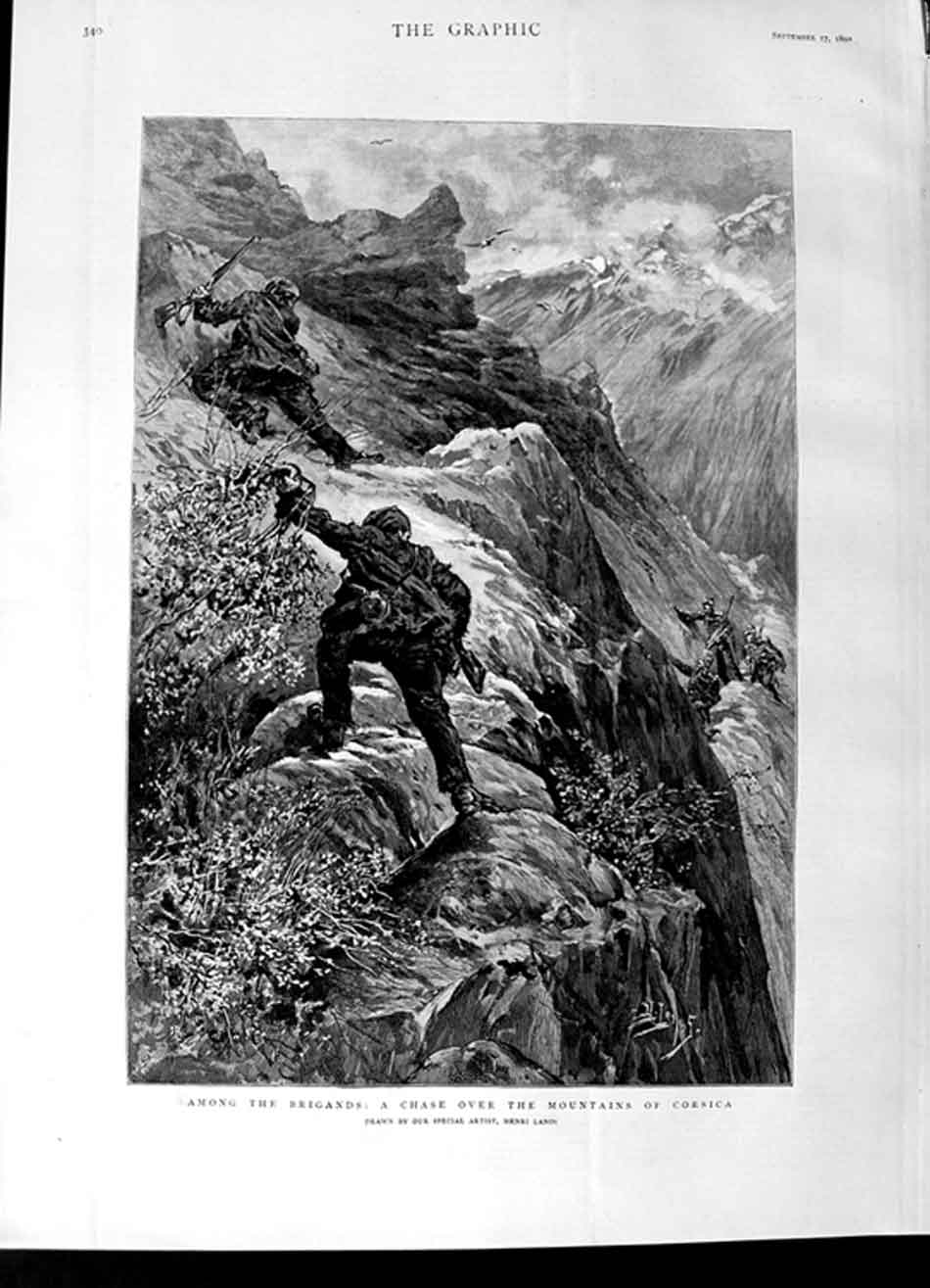 Original Old Antique Print 1892 Siers Chase Mountains Corsica Henri Lanos Art