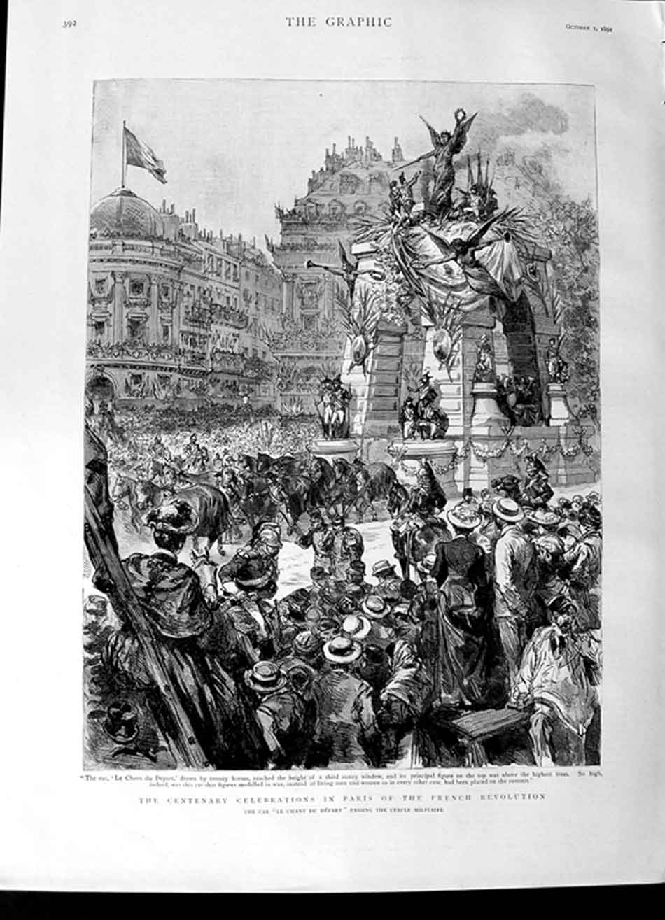 Original Old Antique Print 1892 Centenary Celebrations Paris French Revolution