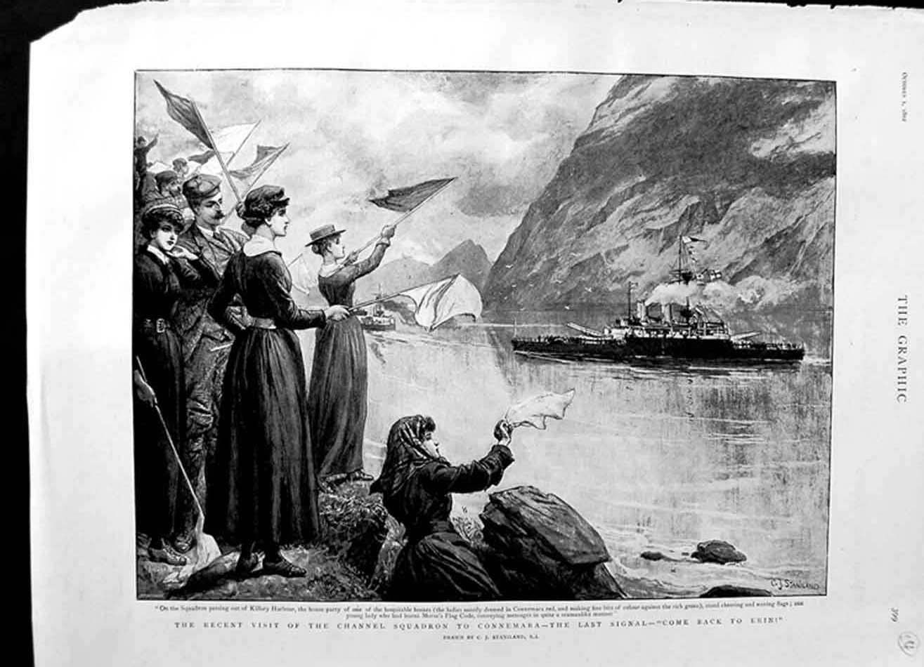 Old Antique Print 1892 Ships Channel Squadron Connemara Killary Harbour 19th