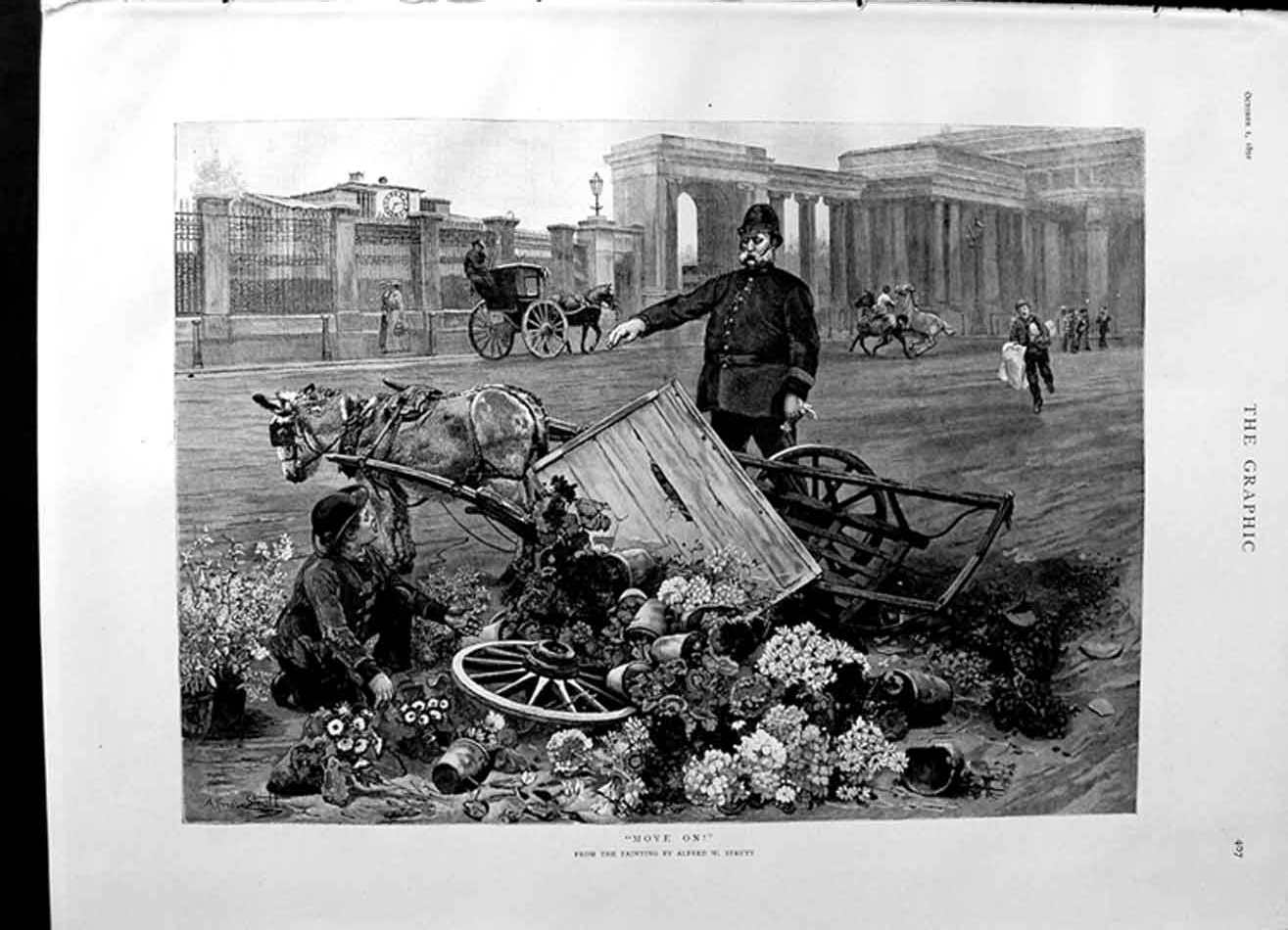 Old Antique Print 1892 Strutt Fine Art Flower Seller Donkey Alphonso King 19th