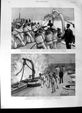 Original Old Antique Print 1892 Ship H.M.S Blenheim Anchor War Sailors Navy
