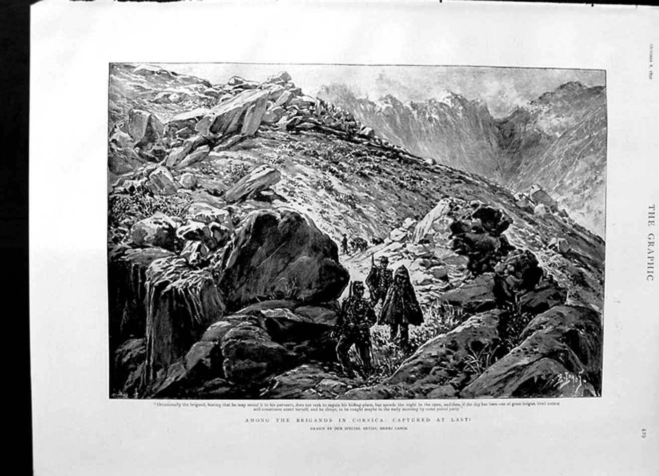 Original Old Antique Print 1892 Brigands Corsica Siers War Mountains Lanos 19th
